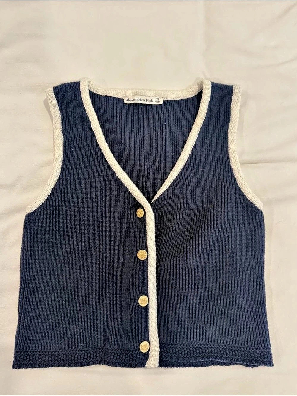 Abercrombie and Fitch Navy & White Button Front Sweater Vest